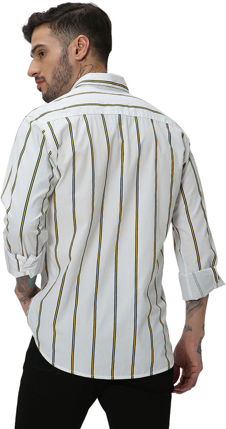 MUFTI Men Striped Casual White Shirt Buy MUFTI Men Striped