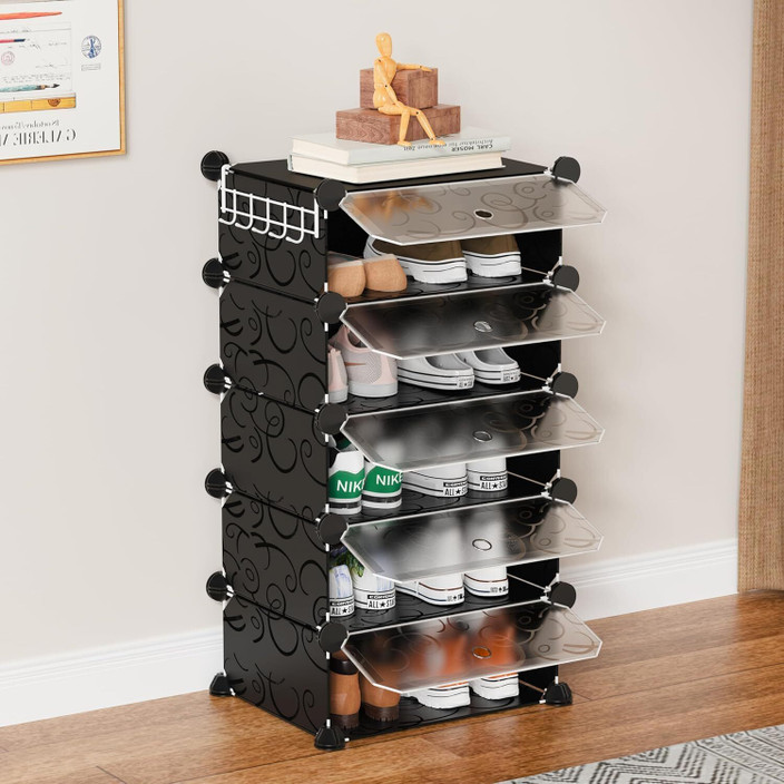 Layer Collapsible Shoe Racks Etoly PLASTIC-5 -Layer-Black