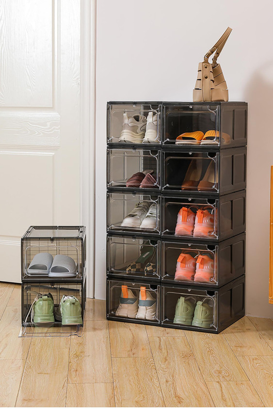 Plastic Shoe Rack Black Shoe Box Storage Containers Moasis 12 Pcs