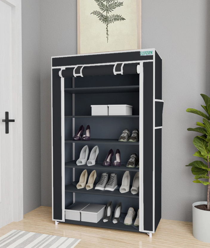 FLIPZON Iron and Fabric Multi-Purpose Shoe Rack, Shelf, Black Metal Shoe  Stand