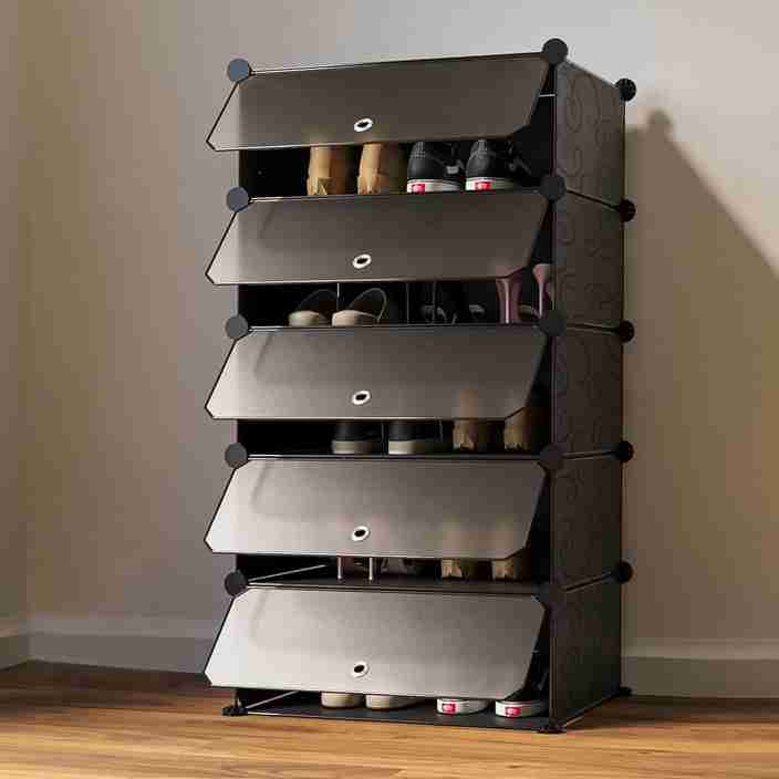 Keekos 5-Shelf-5-Door Plastic Cubort Shoe Rack Metal Collapsible