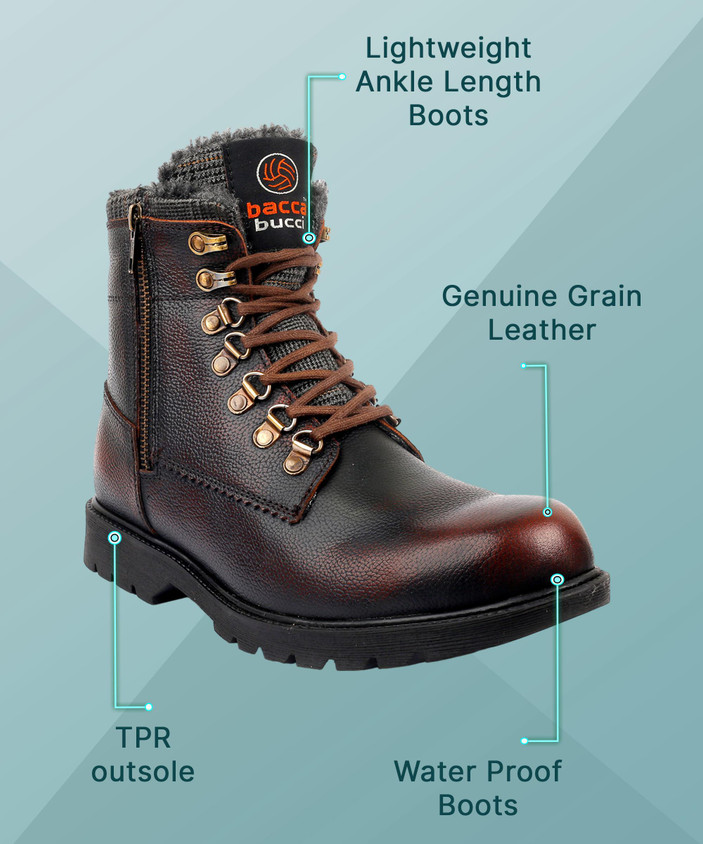 bacca bucci SNOWMAN 7-Eye Ankle Snow Boots Genuine Leather Water