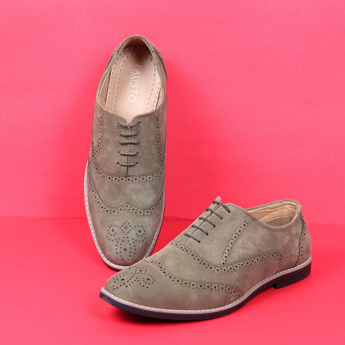 FAUSTO Office Meetings Formal Comfort Day Long Modern Welted Sole Brogue  Shoes Lace Up For Men