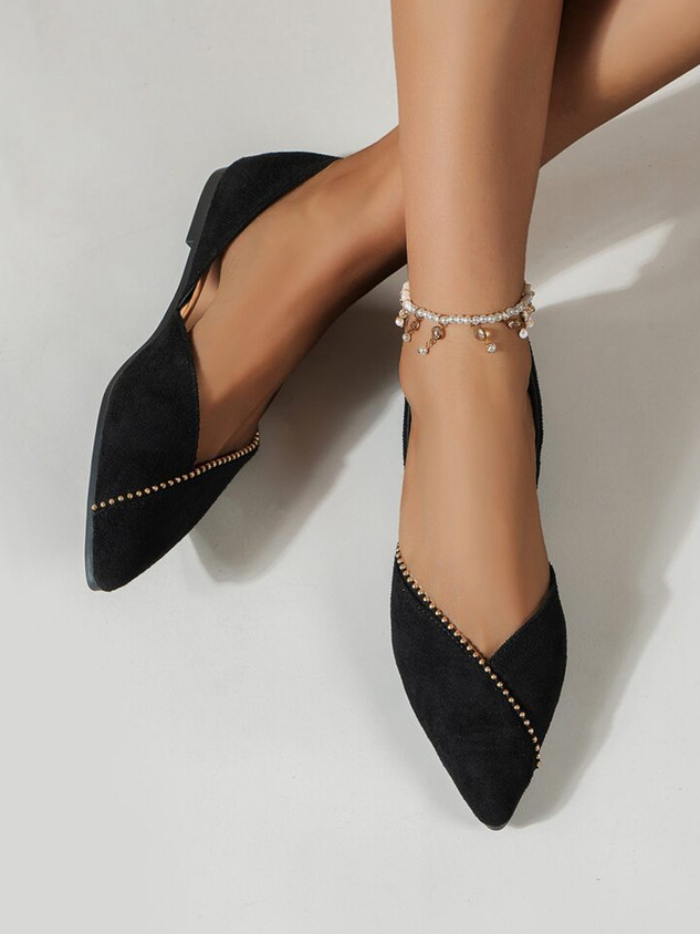 Black Flats Womens Flat Shoes With Strap SHOETOPIA Pointed Toe