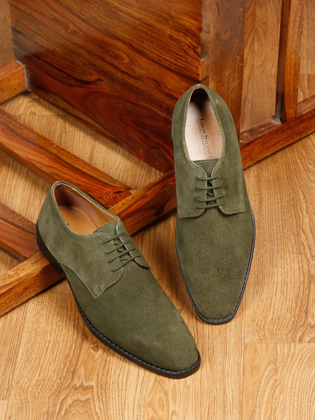 LOUIS STITCH Seaweed Green Italian Suede Leather Laceup Casual