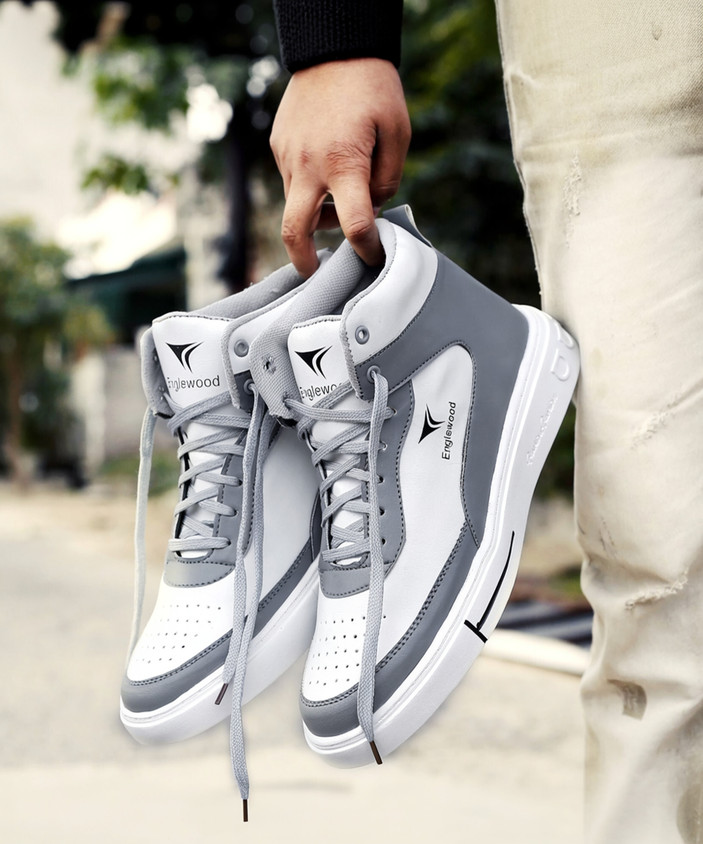 High Neck White Sneakers For Men Buy White Grey Sneakers For Men