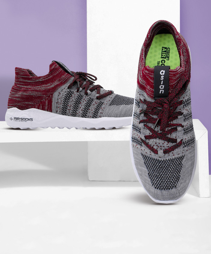 asian Airsocks-12 sports shoes for men Latest Stylish Casual sport shoes  for men |Maroon running shoes for boys Lace up High Top Sock shoes for