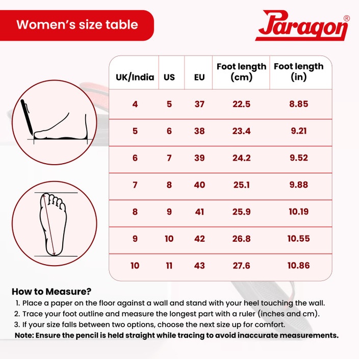 inches size women's in men's