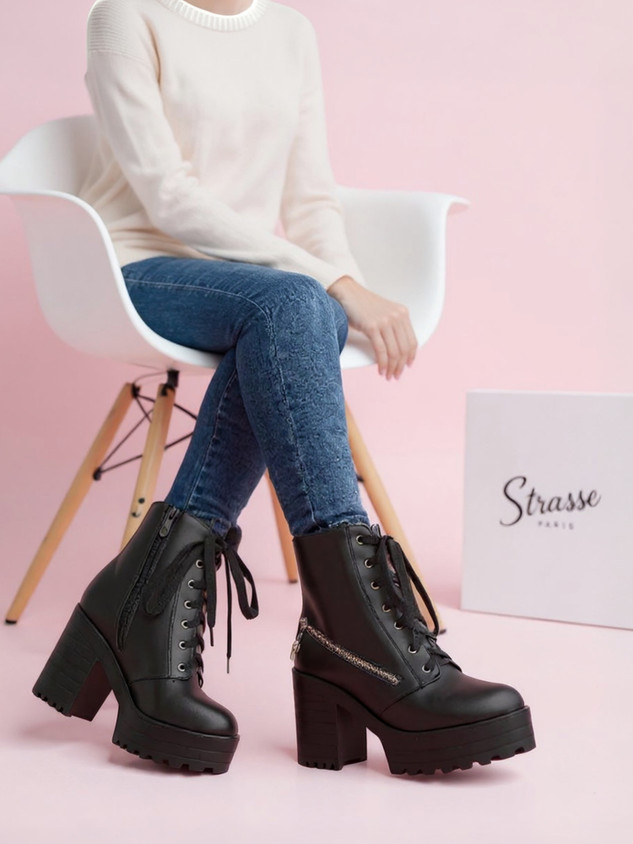 Thursday Boots Black And White Bootie Heels STRASSE PARIS Boots