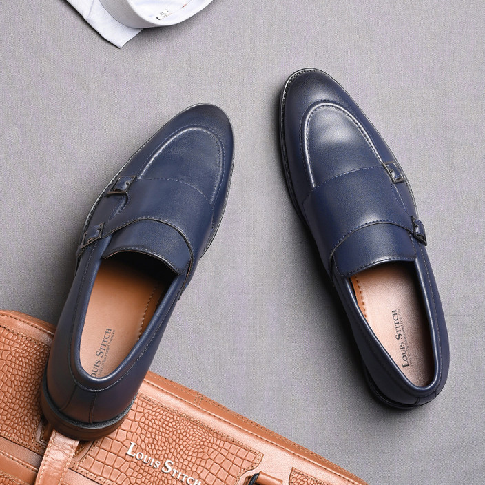 LOUIS STITCH Blue Slipon Style Comfortable Monk Strap Shoes for Men (RGFM)  Size UK Monk Strap For Men