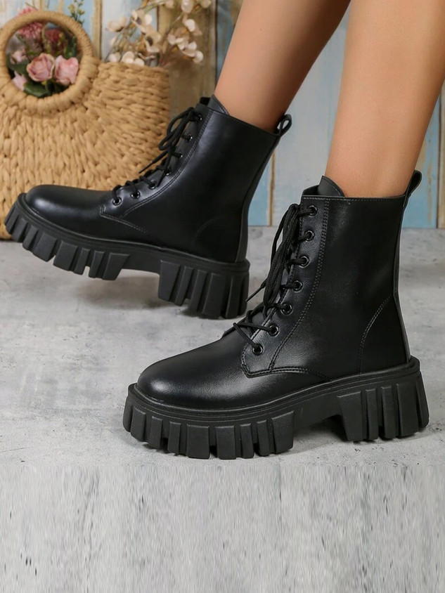 SHOETOPIA Smart Casual Mid Top Black Boots For Women Girls Boots