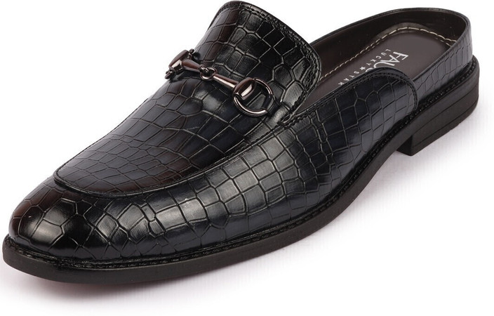 FAUSTO Embossed Leopard Print Design Ethnic Party Back Open Slip On Shoes  Mojaris For Men