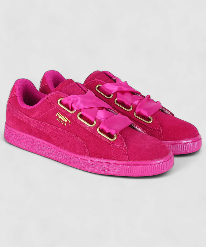 Pink Puma Basket Satin Puma Women Pink Suede Heart Satin II Sneakers