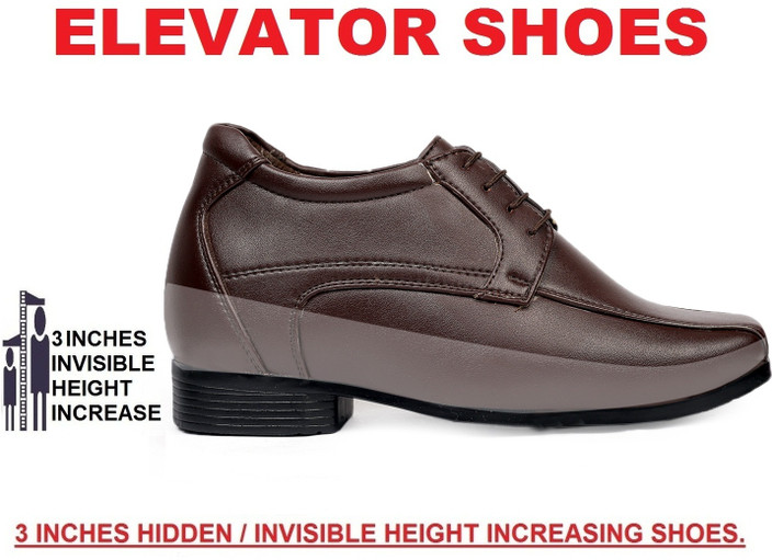 YUVRATO BAXI Men's New Arrival Height Increasing Faux Leather Formal Brogue  Tan Lace-Up Shoes Derby For Men