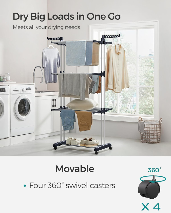 TNG Steel Floor Cloth Dryer Stand Premium Cloth Dry Stand (Black