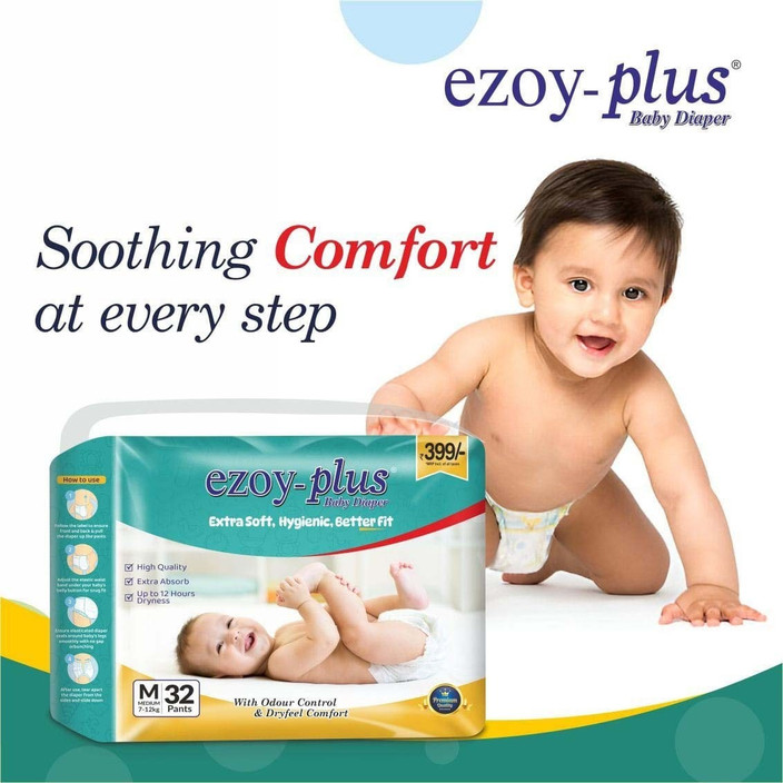 Ezoyplus Baby Diaper Medium Size |7-12 kg|Extra Soft Dryfeel