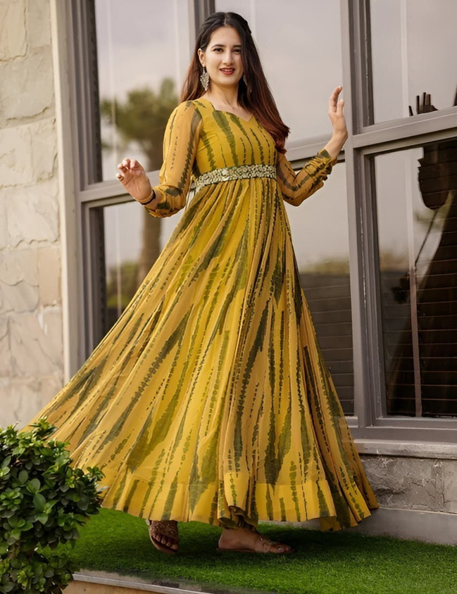 Maxi Dress Yellow Colour Frock For Ladies KRULRIN Women Ethnic
