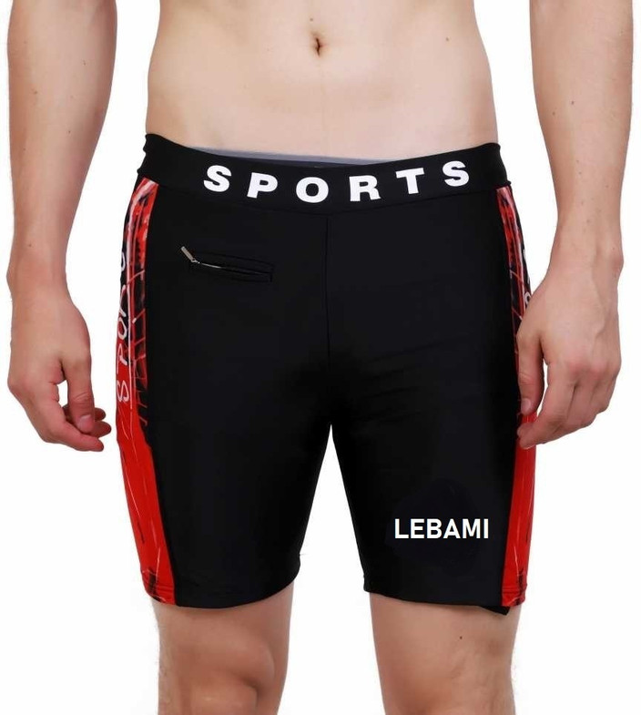 Lebami Geometric Print Men Red, Black Swim Shorts
