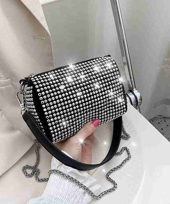 Black Studded Designer Handbags Small Crossbody Valerie Silver