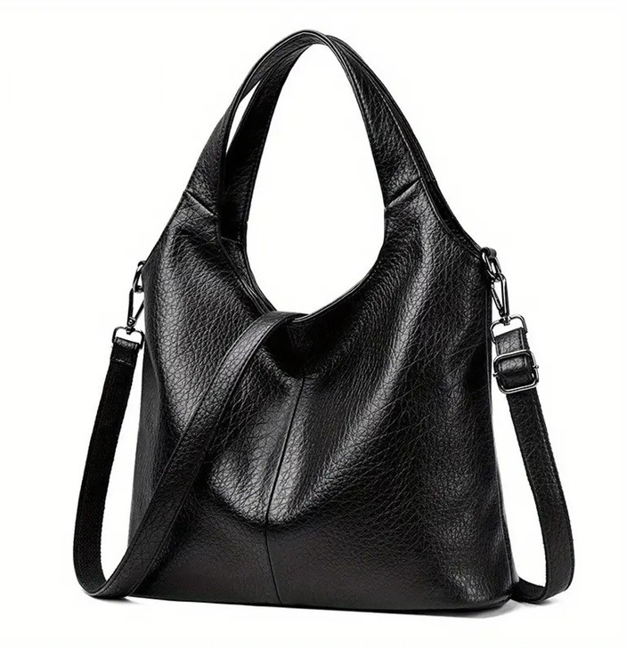 Shoulder Strap Wide Strap Leather Handbag WomenBuzz Black
