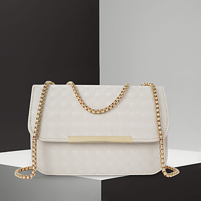 White Sling Bag With Chain Strap Wizara White Sling Bag SB-1023