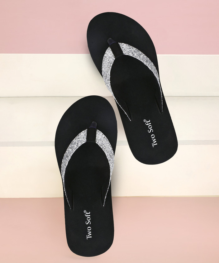 Ladies Slippers Girls Black Flip Flops TWO SOFT Women Stylish