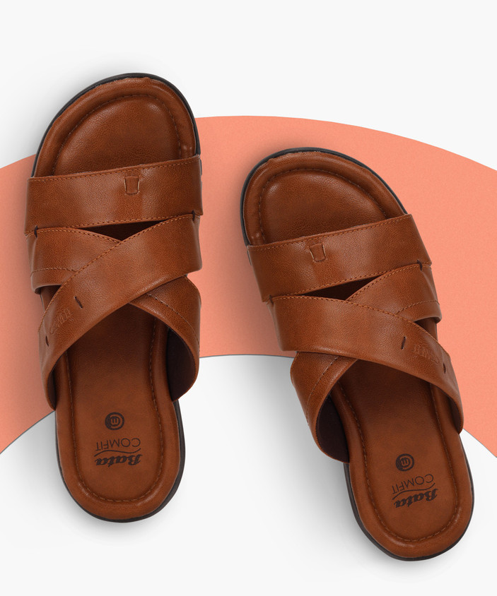 Leather Slippers Cool Mens Slippers Uk PU Men Simple Leather