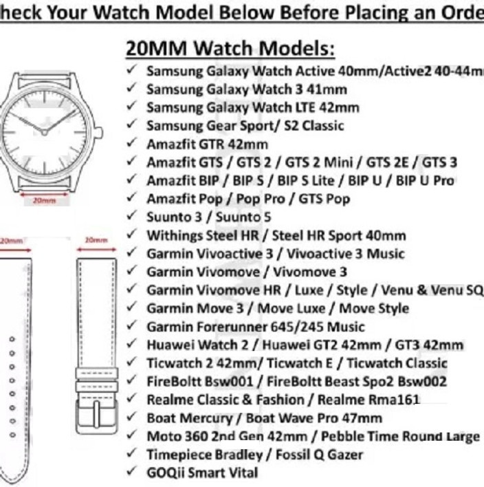 Smart Watch Watch Strap Size Guide JOBINKA 20mm Chain Watch Strap