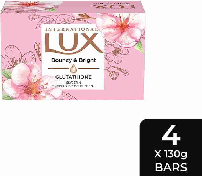 LUX International Bouncy & Bright Bathing Soap with Glutathione & Glycerin,Pack of 4