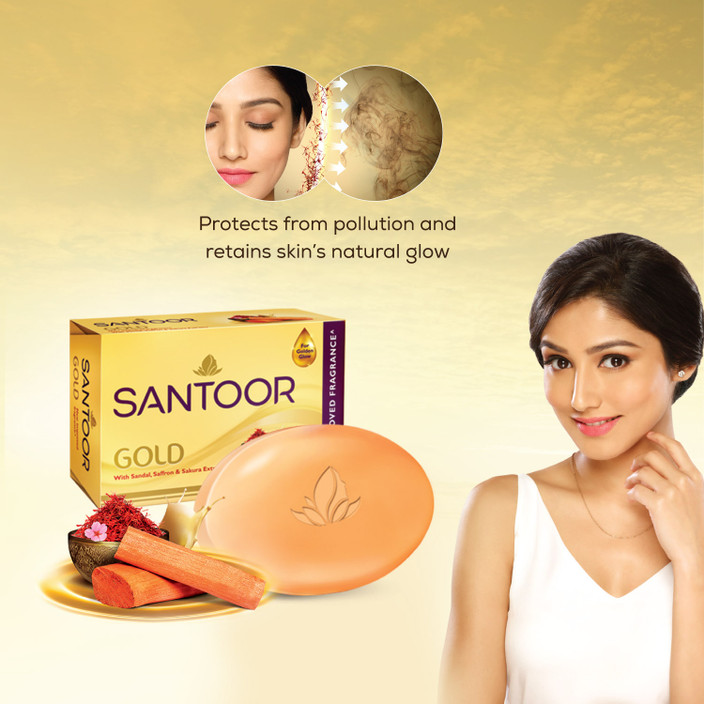 Santoor Gold Bathing Bar Soap with Kashmiri Saffron, Sandal and