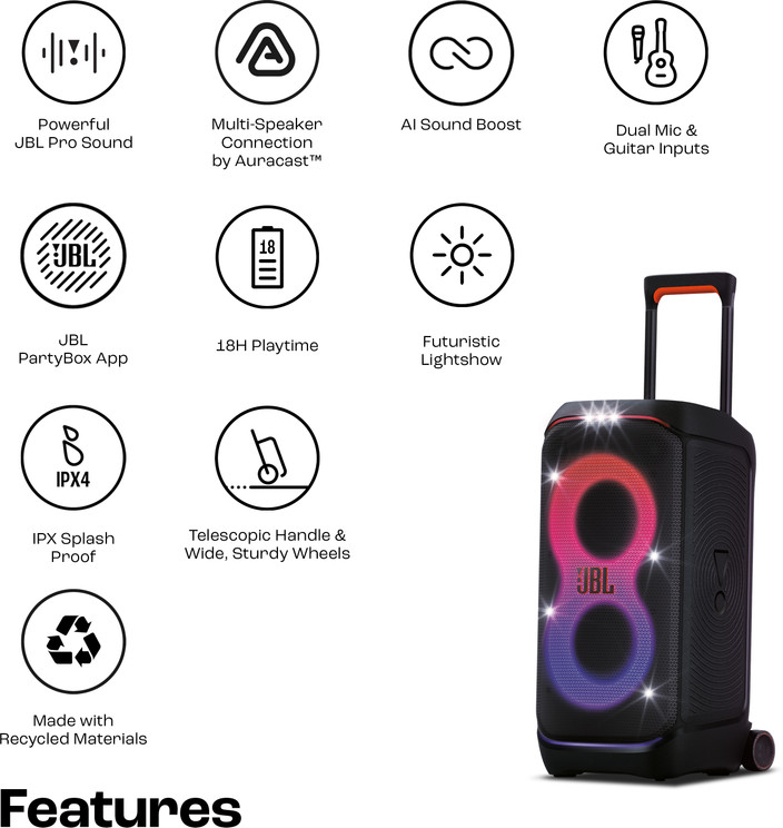 Buy JBL Partybox 320, AI Sound Boost, Futuristic Light Show,Upto