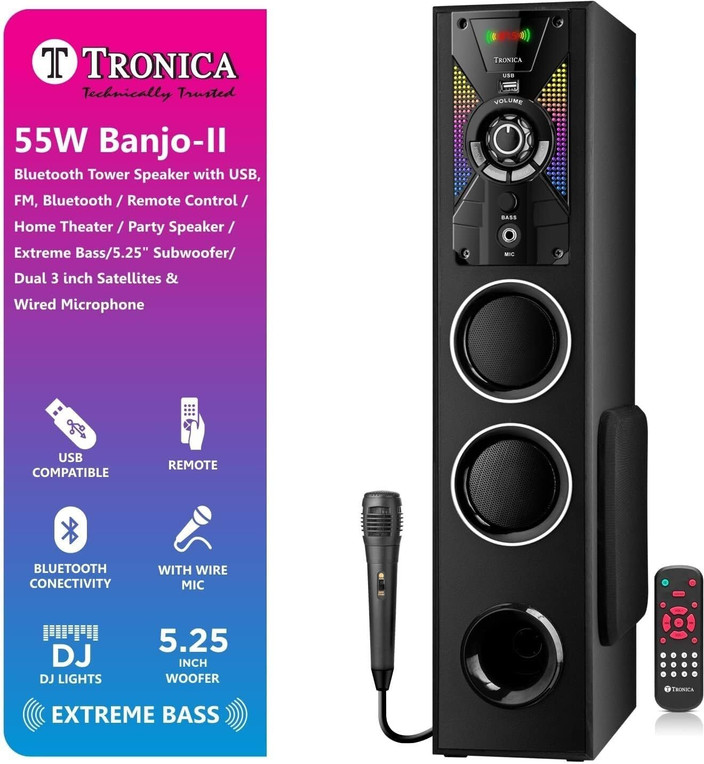 Tronica Party Tower Speaker Wireless Bluetooth Double Woofer Home
