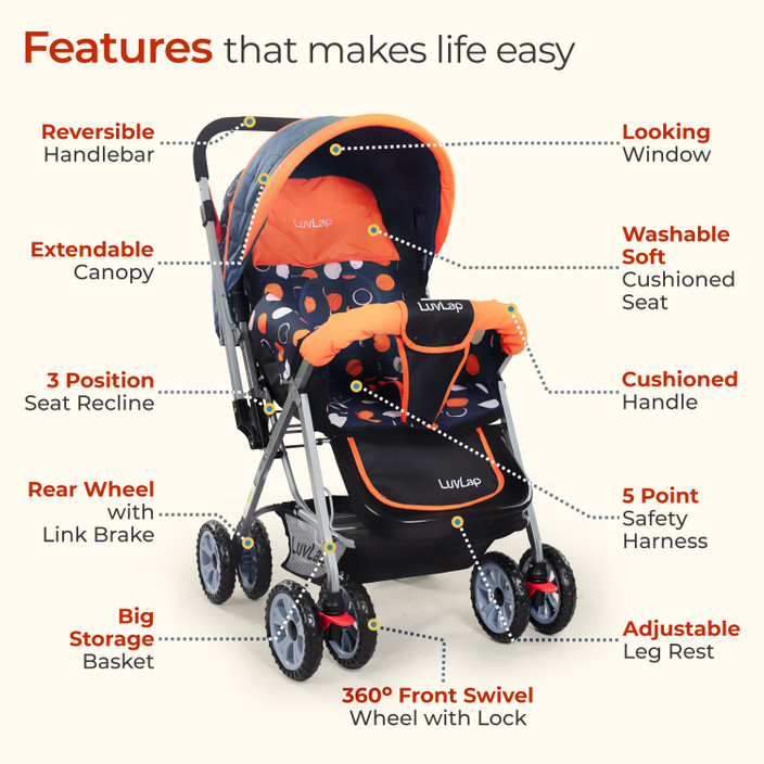 Car Seat Best Stroller For Tall Kids LuvLap Sunshine Stroller/Pram - Main Image