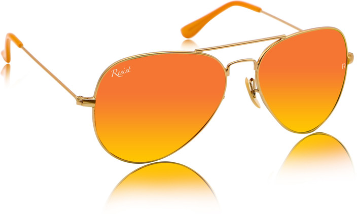 Buy Resist Aviator Sunglasses Golden, Orange For Men Women