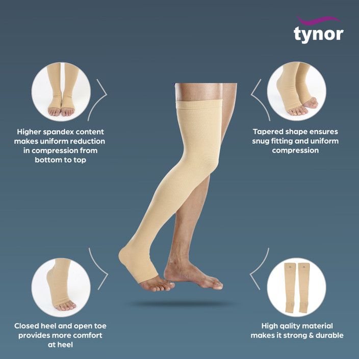 TYNOR Compression Stocking Mid Thigh Classic, Beige, Medium, Pack