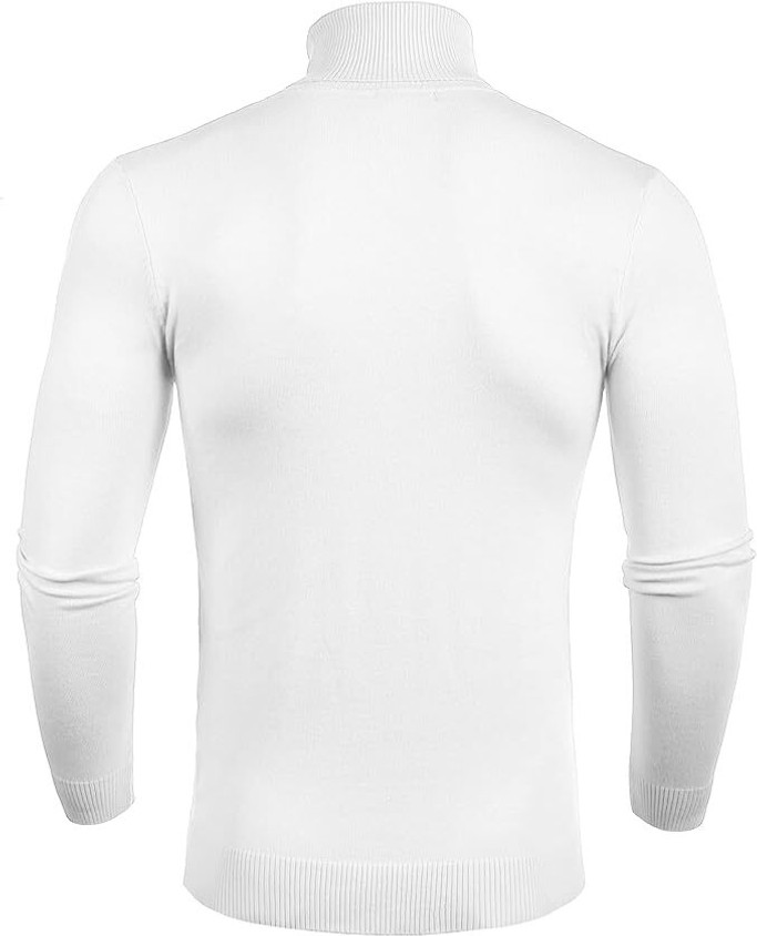 Sania Solid High Neck Casual Men White Sweater