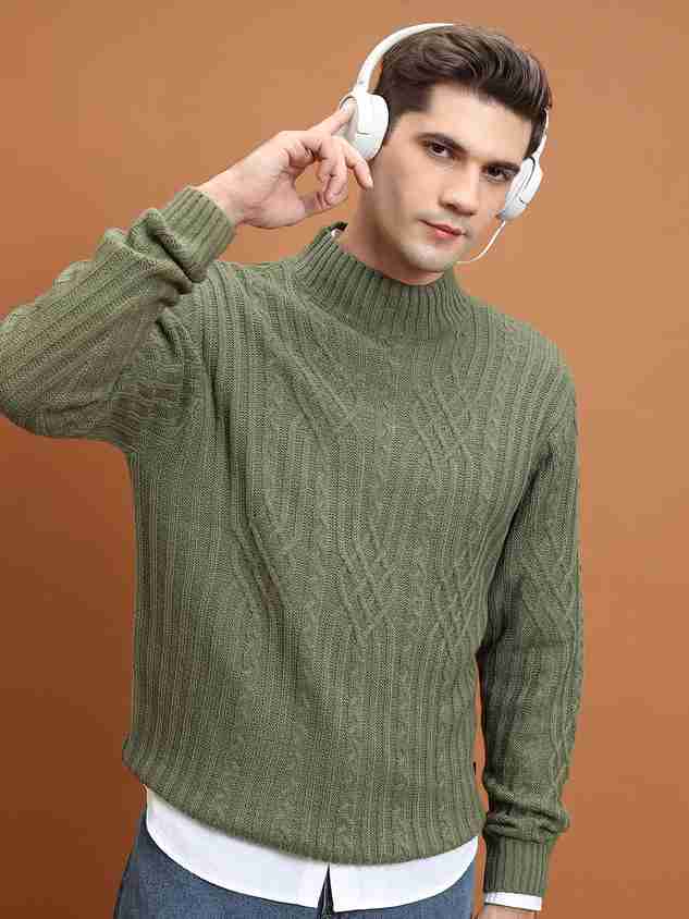 Flipkart Light Green Turtleneck Sweater HIGHLANDER Solid High Neck