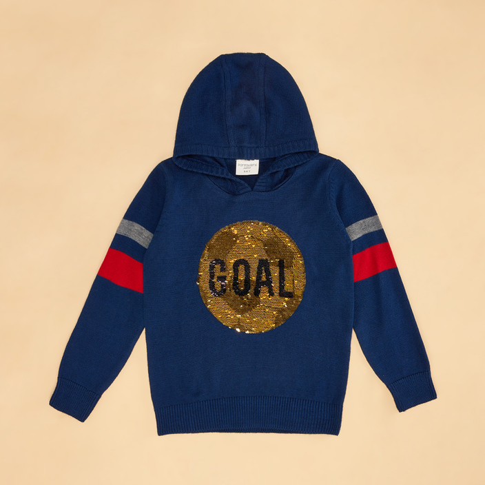 Pantaloons Junior Printed Hooded Neck Casual Boys Blue, White