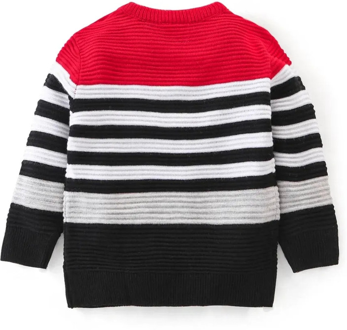 Avelly Striped Round Neck Casual Boys Girls Red Sweater