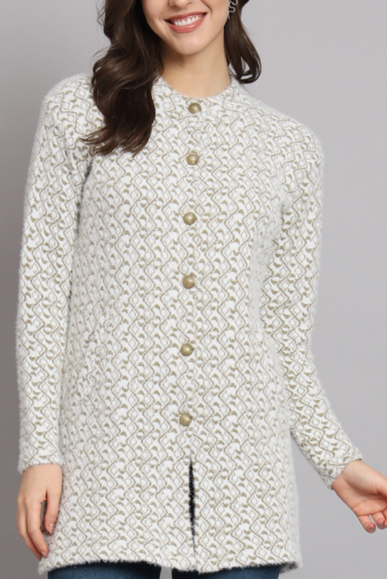 eWools Woven Round Neck Casual Women White Sweater