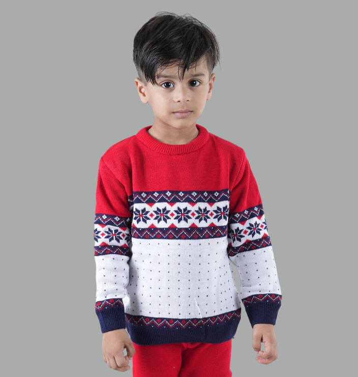 GTwo Woven Round Neck Casual Boys White Sweater