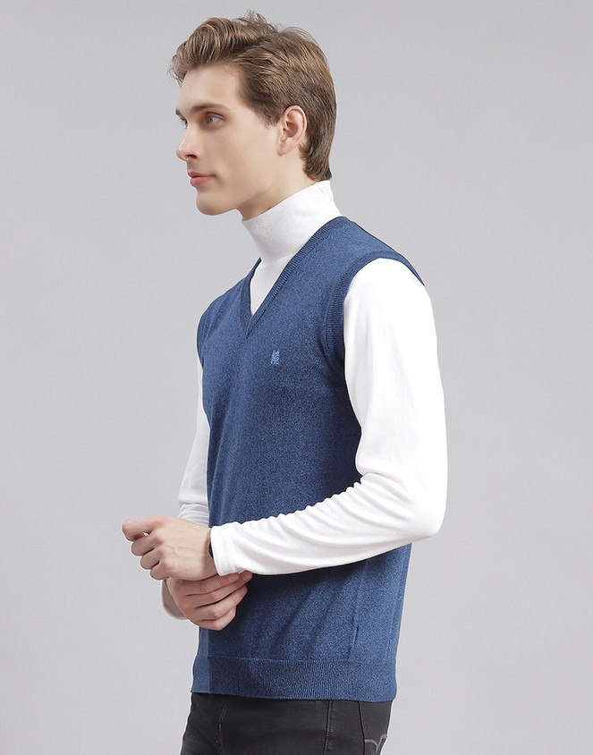 Navy Blue Monte Carlo Mens Sweaters Monte Carlo Men Navy Blue Self