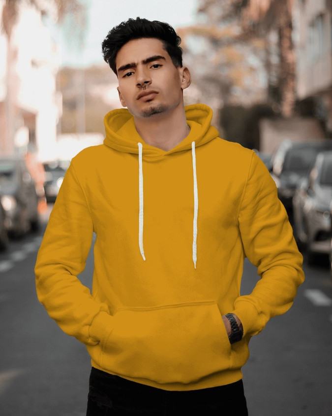 ZYLUTE Solid Hooded Neck Casual Men Yellow Sweater Buy ZYLUTE