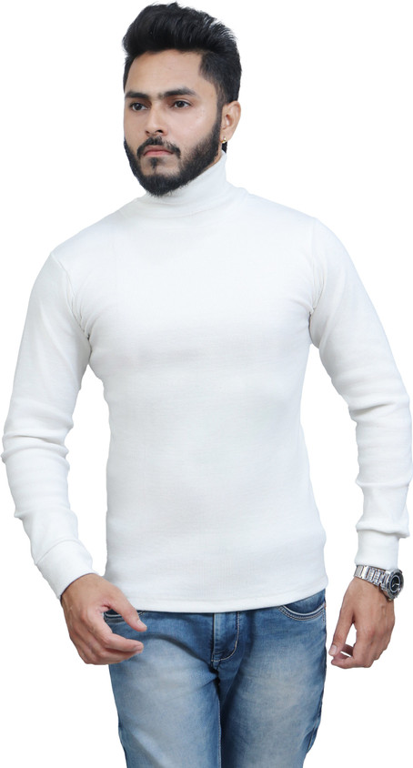 Nickline Solid High Neck Casual Men White Sweater Buy Nickline