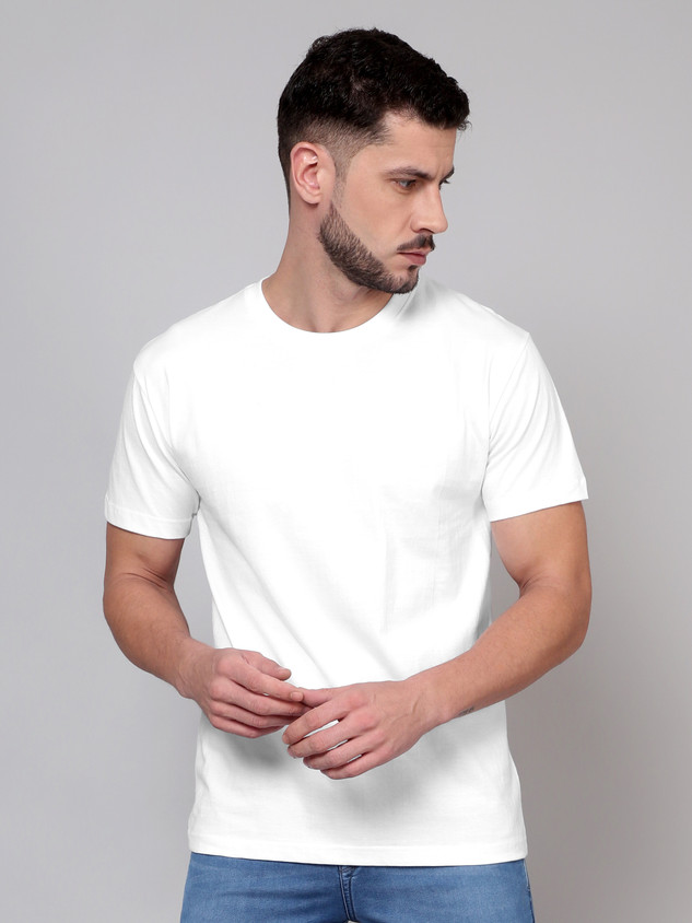 BEYOUNG Solid Men Round Neck White T-Shirt Buy BEYOUNG Solid Men