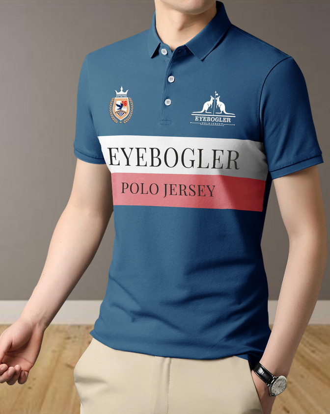 EyeBogler Typography Men Polo Neck Light Blue T-Shirt