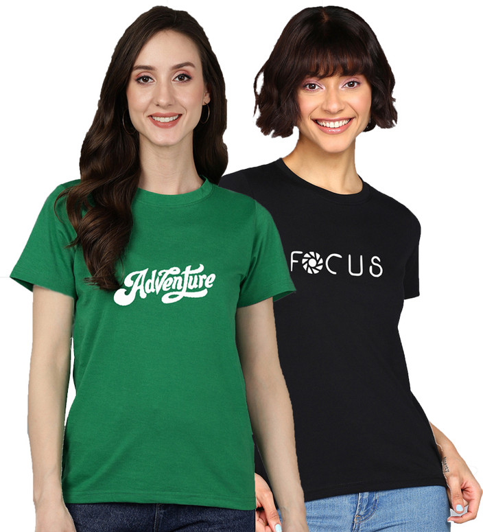 Adyavastram Typography Women Round Neck Multicolor T-Shirt