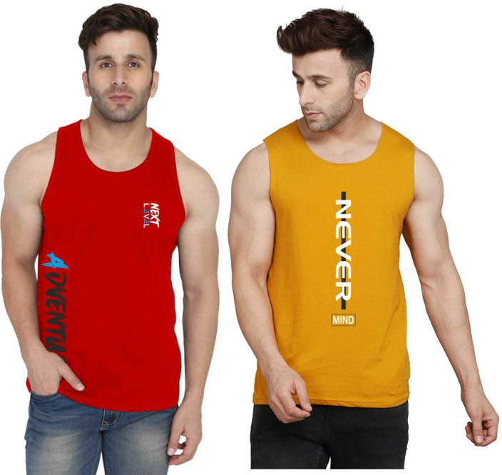 SLOWLORIS Printed Men Round Neck Red, Gold T-Shirt