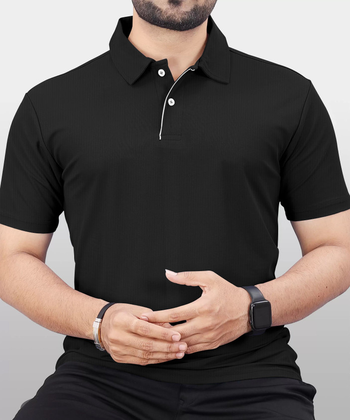 HOODLER Solid Men Polo Neck Black T-Shirt Buy HOODLER Solid Men
