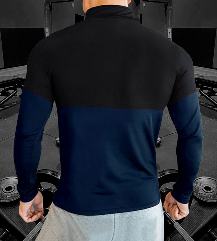 AUSK Colorblock Men High Neck Dark Blue T-Shirt Buy AUSK